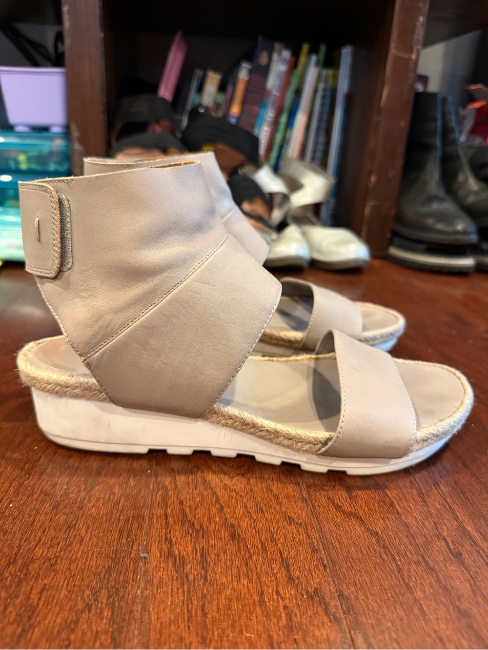 Eileen Fisher Neutral Beige Ankle-Strap Platform Sandals